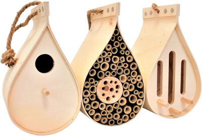 simpa Teardrop Nest & Wildlife Box Set: Bug Hotel, Butterfly House and Bird Box