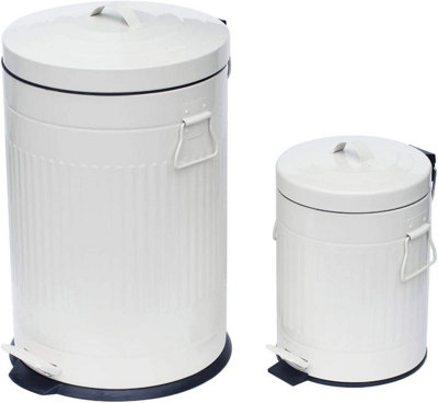 simpa White 2PC Metal Pedal Dustbin 20L & 5L Set