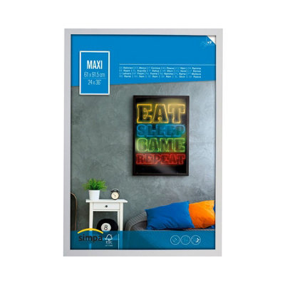 simpa White Large 61 x 91.5cm Poster Frame with Smooth Matt Finish. Shatter-Proof Styrene.