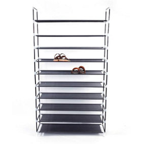 Simple Assembly 10 Tiers Non-woven Fabric Shoe Rack with Handle Black
