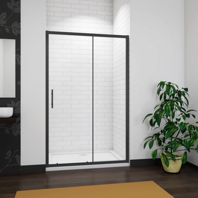Simple Bathroom 1400x1850mm Matt Black Sliding Shower Enclosure ...