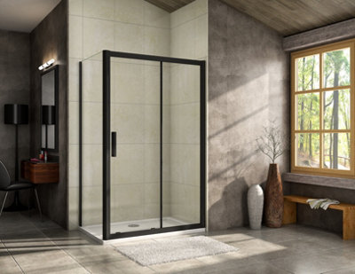 Simple Bathroom 1700x700mm Matt Black Frame Sliding Shower Enclosure ...