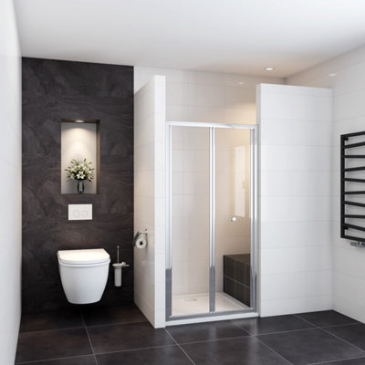 Simple Bathroom 760x1900mm Bifold Shower Enclosure Tempered Glass ...