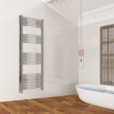 Simple Bathroom Chrome 1800x400mm Vertical Curved Towel radiator | DIY ...