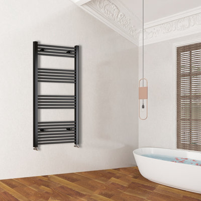 Simple Bathroom Matt Black 1400x450mm Vertical Flat Towel radiator ...