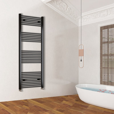 Simple Bathroom Matt Black 1800x400mm Vertical Flat Towel radiator ...