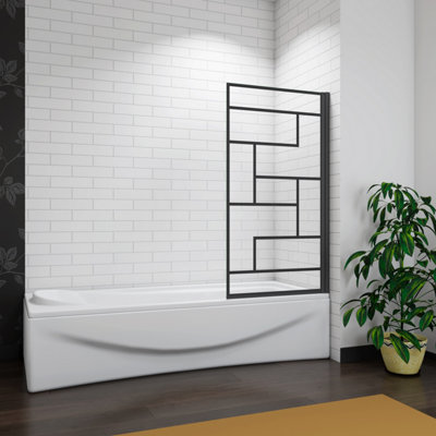 Simple Bathroom Matt Black 800x1400mm frame black silk screen Pivot ...
