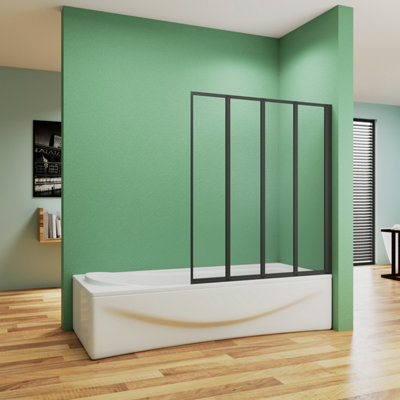 Simple Bathroom Matt Black Framed 1000x1400mm 4 Folding Shower Bath