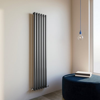 SIMPLE BATHROOMS Anthracite 1600x354mm Oval Column Radiator Single With ...