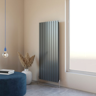 SIMPLE BATHROOMS Anthracite 1600x680mm Flat Panel Radiator Double With ...