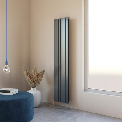 SIMPLE BATHROOMS Anthracite 1800x408mm Flat Panel Radiator Double With ...