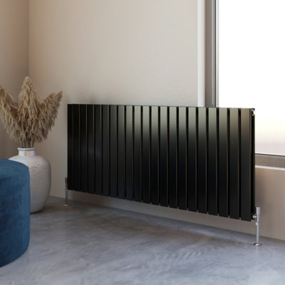 SIMPLE BATHROOMS Black 600x1428mm Flat Panel Radiator Double With ...