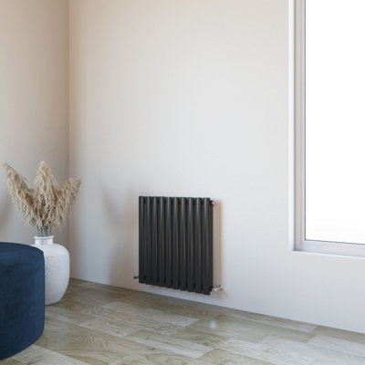 SIMPLE BATHROOMS Black 600x590mm Oval Column Radiator Single With ...
