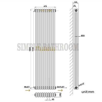 SIMPLE BATHROOMS Cast Iron 1800x470mm 3 Radiator Designer Central ...