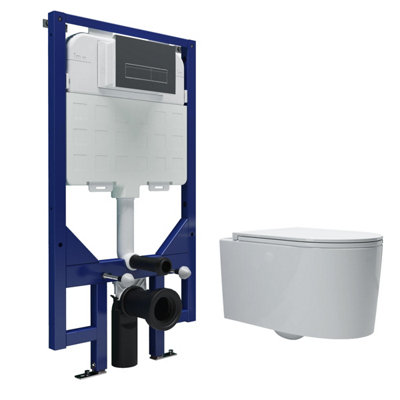 Simple Bathrooms Rimless Round Wall Hung Toilet & 1.14M Concealed Cistern