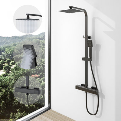 Simple Bathrooms Thermostatic Mixer Shower Set Square Matte BLack Twin ...