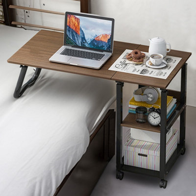 Simple Bedroom Bedside Movable Lifting Brushed Black Oak Computer Desk