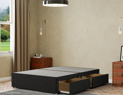 Simple Divan Base 2 Drawers Linen Black