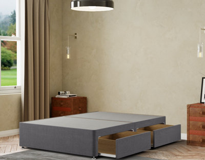 Simple Divan Base 2 Drawers Linen Grey