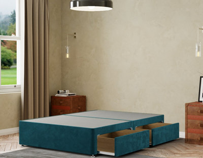 Simple Divan Base 2 Drawers Plush Emerald