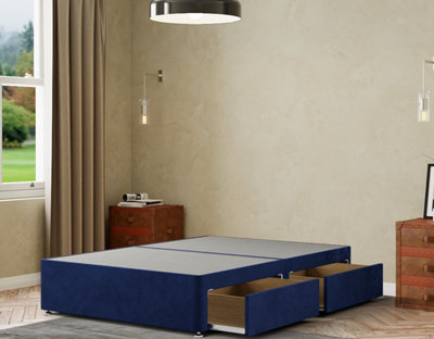 Simple Divan Base 2 Drawers Plush Navy