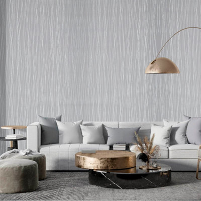 Simple Grey Sliver Striped Patterned Wallpaper Roll 5.3m²