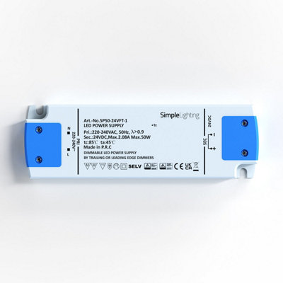 Simple Lighting Dimmable LED driver 24V DC 50W for strip lights ...