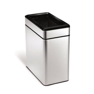 simplehuman 10L Slim Profile Open Office Business Commercial Bin, Lift-Off Lid, Fingerprint-proof, Brushed Stainless Steel