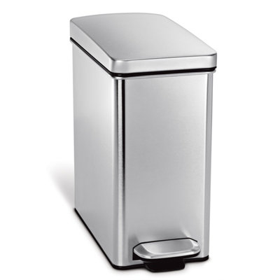 simplehuman 10L Slim Profile Pedal Bin, Strong Steel Pedal, Silent Soft Close Lid,  Fingerprint-Proof, Brushed Stainless Steel