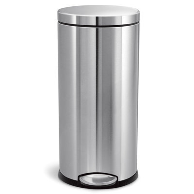 simplehuman 30L Round Kitchen Pedal Bin, Strong Steel Pedal, Silent Soft Close Lid, Fingerprint-Proof, Brushed Stainless Steel