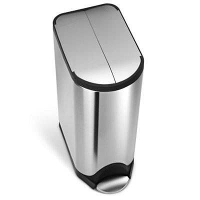 simplehuman 30L Slim Butterfly Kitchen Pedal Bin, Strong Pedal, Silent Soft Close Lid, Fingerprint-Proof, Brushed Stainless Steel