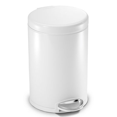 simplehuman 4.5L Round Pedal Bin, Small Bin for Bathroom Bedroom Office, Strong Steel Pedal, Silent Soft Close Lid, White Steel