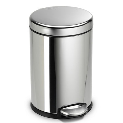 simplehuman 4.5L Round Pedal Bin, Small Bin for Bathroom Bedroom Office, Strong Steel Pedal, Silent Soft Close, Polished Steel