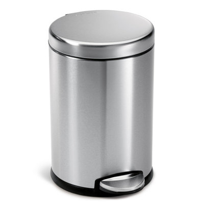 simplehuman 4.5L Round Pedal Bin, Small Bin for Bathroom Bedroom, Strong Steel Pedal, Silent Soft Close, Brushed Stainless Steel