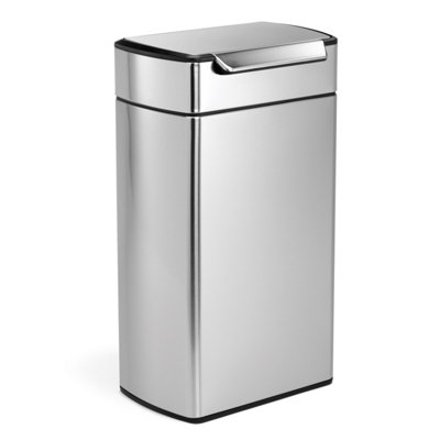 simplehuman 40L Rectangular Touch Bar Kitchen Bin, Stay Open Lid, Fingerprint-Proof, Brushed Stainless Steel