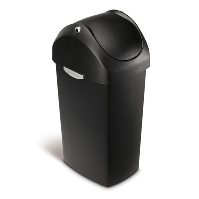 simplehuman 40L Swing Lid Kitchen Bin, Balanced Swing Lid, Easy to Clean, Heavy Duty Hinge, Side Handles, Black Plastic