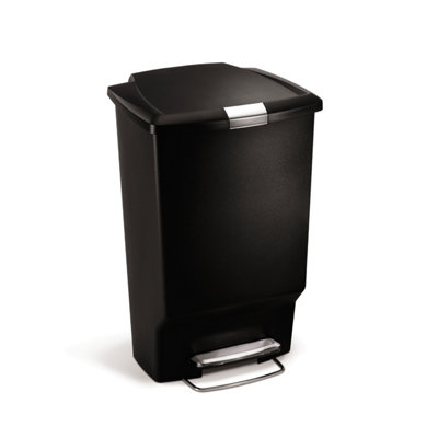 simplehuman 45L Rectangular Kitchen Pedal Bin with Lid Lock, Silent Soft Close Lid, Strong Steel Pedal, Black Plastic