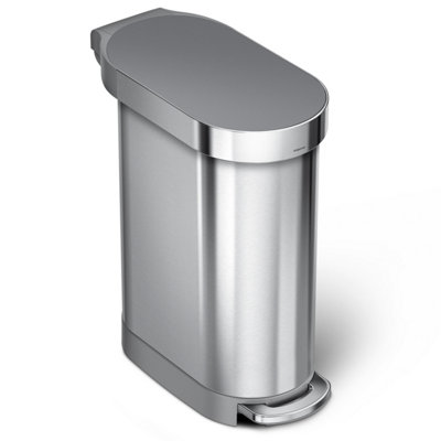 simplehuman 45L Slim Kitchen Pedal Bin, Silent Soft Close Lid, Strong Steel Pedal, Brushed Stainless Steel with Grey Plastic Lid