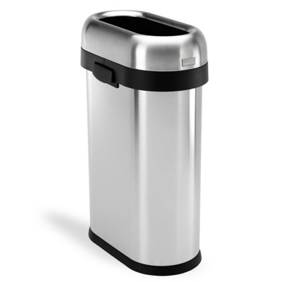 simplehuman 50L Slim Open Bin, Office Business Commercial Bin, Dent-Resistant, Lift Off Lid, Brushed Heavy-Gauge Stainless Steel