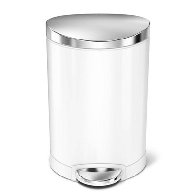 simplehuman 6L Semi Round Pedal Bin, Bathroom, Strong Steel Pedal, Silent Soft Close Lid, Fingerprint-Proof Lid, White Steel