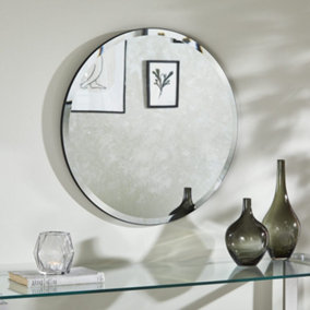 Simplistic Bevelled Round Mirror 60cm - Black