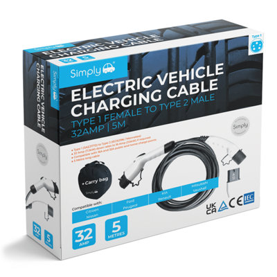 Simply Auto Type 1 to Type 2 32AMP 5M EV Cable 7.2kW
