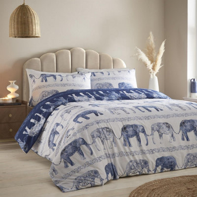 Simply Charlotte Elephant Animal Print Blue Duvet Cover Set