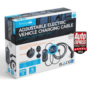 Simply Premium Adjustable Amperage Electric Vehicle Fast-Charging 3.1kW 8/10/13amp Cable UK 3Pin to Type 1-5M