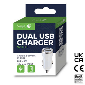 Simply White Dual USB Car Charger for Charging Phones and Devices
