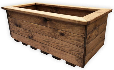 Simply Wood Stained Trough Wooden Garden Planter - Extra Large