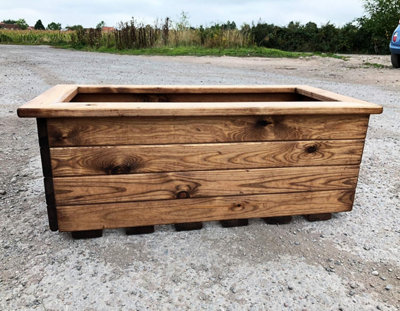 Simply Wood Stained Trough Wooden Garden Planter - Extra Large