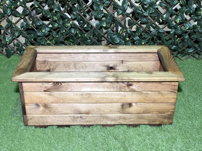 Simply Wood Stained Trough Wooden Garden Planter - Extra Large