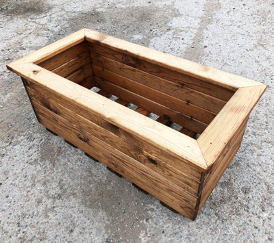 Simply Wood Stained Trough Wooden Garden Planter - Extra Large