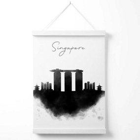 Singapore Watercolour Skyline City Poster with Hanger / 33cm / White